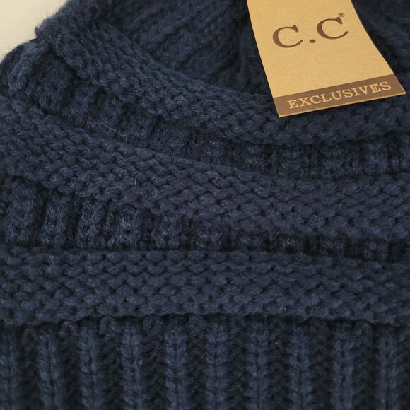 C.C. Navy Cable Knit Beanie Hat One Size - Picture 3 of 5